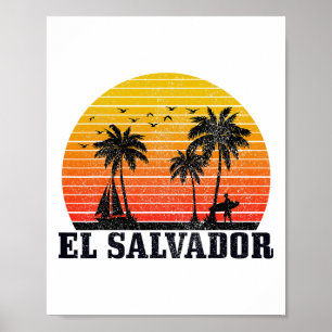 Poster Souvenir Vintage Caraïbes El Salvador Surfeur