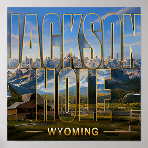 Poster Souvenirs de voyage à Jackson Hole Wyoming Mountai