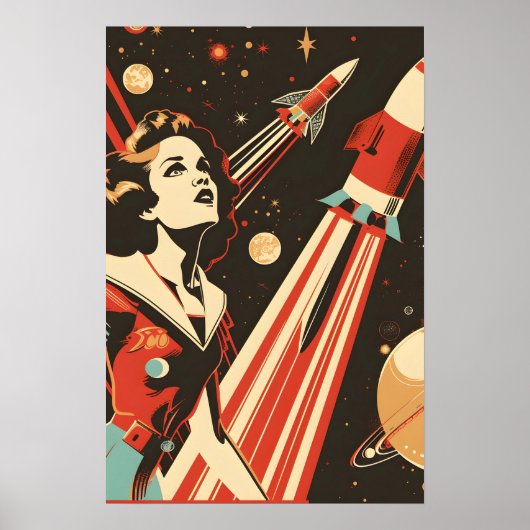 Poster Soviétique Thématique Space Rocket Girl (Devant)