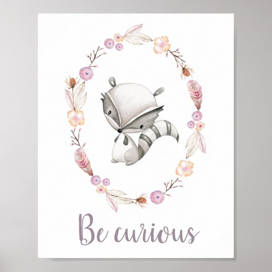 Poster Soyez Curieux Bébé mignon Animal Boho Pépinière de (Devant)
