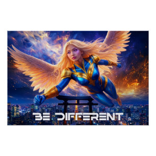 Poster SOYEZ DIFFÉRENT -- Héros Ange Féminin Au-Dessus de
