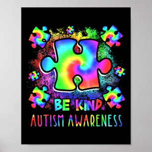 Poster Soyez gentil Pièces de puzzle Tie Dye Sensibilisat