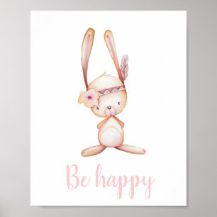 Poster Soyez Heureux Bébé Boeuf Aquarelle Boho Woodland