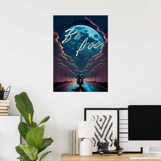 Poster Soyez libre | Montée en moto au clair de lune (Bureau à domicile)