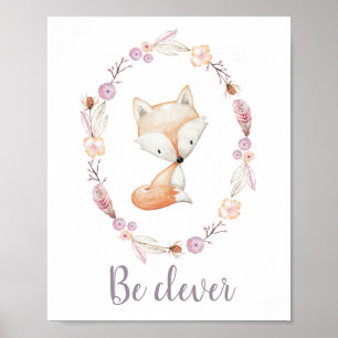 Poster Soyez malin Baby Fox Boho Wreath Woodland Nursery