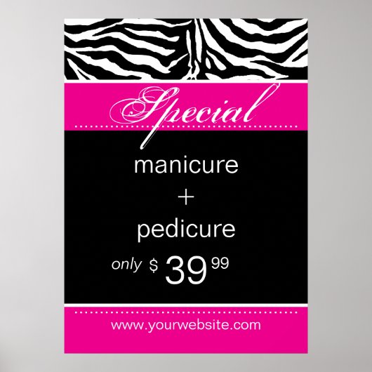 Poster Spa Zebra Salon Rose tendance (Devant)