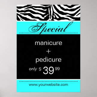 Poster Spa Zebra Salon tendance Turquoise Bleu