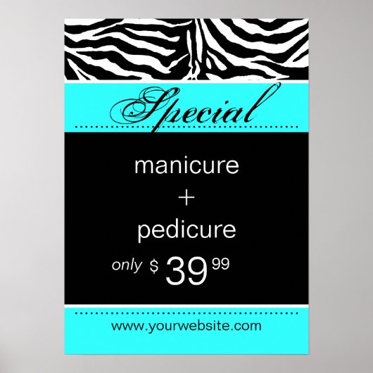 Poster Spa Zebra Salon tendance Turquoise Bleu (Devant)