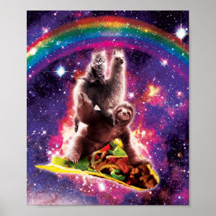 Poster Space Cat Llama Sloth Riding Taco
