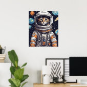 Poster Space Cowboy Cat Print, Bright Rainbow Art numériq (Bureau à domicile)