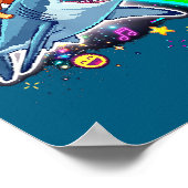 Poster Space Cowboy Cat Riding Shark Rainbow Xel Art  (Coin)