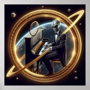 Poster Space Homme Alien Jouer Piano Black Tuxedo