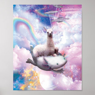 Poster Space Llama équitation Axolotl - Arc-en-ciel
