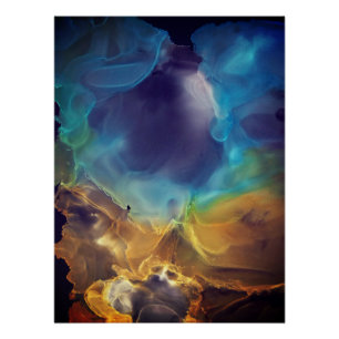 Poster Space Nebula bleu jaune Alcool art