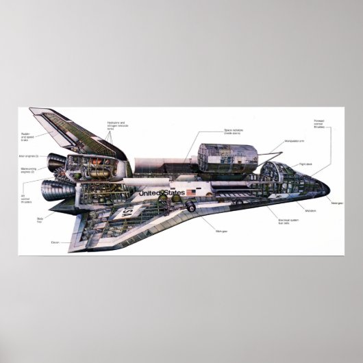 Poster Space Shutle Orbiter Cutaway Illustration Huge Can (Devant)