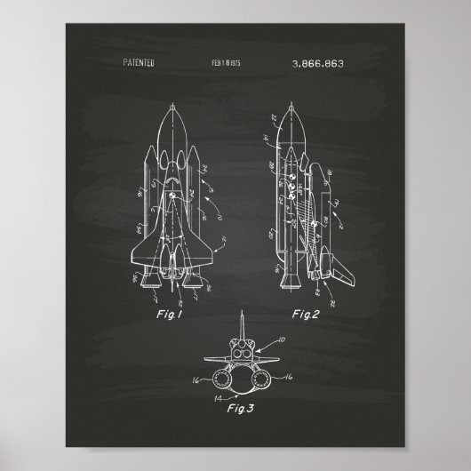 Poster Space Shuttle 1975 Patent Art - Chalkboard (Devant)