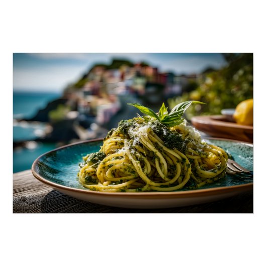 Poster Spaghetti au citron Basil Pesto - Terrasse côtière (Devant)