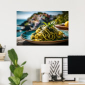 Poster Spaghetti au citron Basil Pesto - Terrasse côtière (Bureau à domicile)