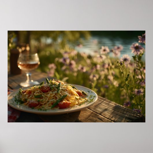 Poster Spaghetti avec Asperges Conseils d'une Riverbank (Devant)