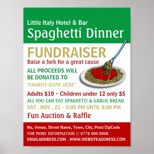Poster Spaghetti Dinner Fundraiser Event (Devant)
