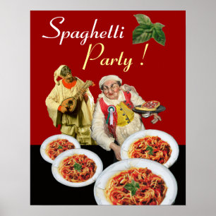 Poster SPAGHETTI PARTY, Cuisine italienne, Chef, Pulcinel