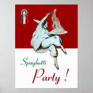 Poster SPAGHETTI PARTY, ITALIAN KITCHEN ,red green white