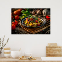Spaghetti Puttanesca avec tomates fraîches et oliv