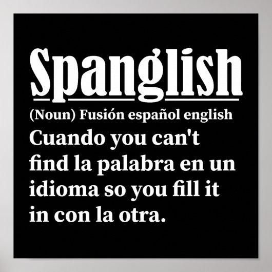 Poster Spanglish Funny Définition Espagnol Anglais (Devant)