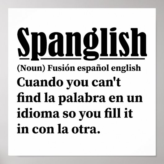 Poster Spanglish Funny Définition Espagnol Anglais (Devant)
