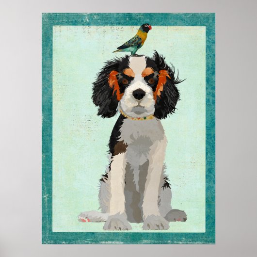 POSTER SPANIEL & OISEAUX (Devant)