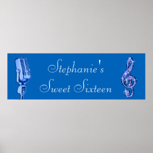 Poster Sparkle Music Note et rétro Microphone Anniversair