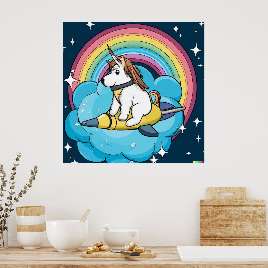 Poster spatial de chien Unicorn - Whimsical Galaxy (Cuisine)