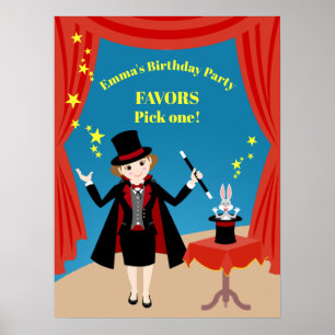 Poster Spectacle de Fille Magicienne Fête d'Anniversaire