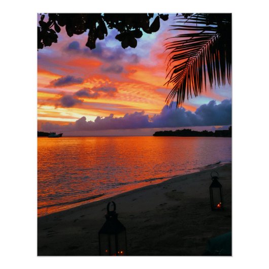 Poster Spectaculaire Plage de coucher de soleil tropical (Devant)