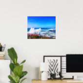 Poster Spectacular impressionist wave with pink flowers (Bureau à domicile)