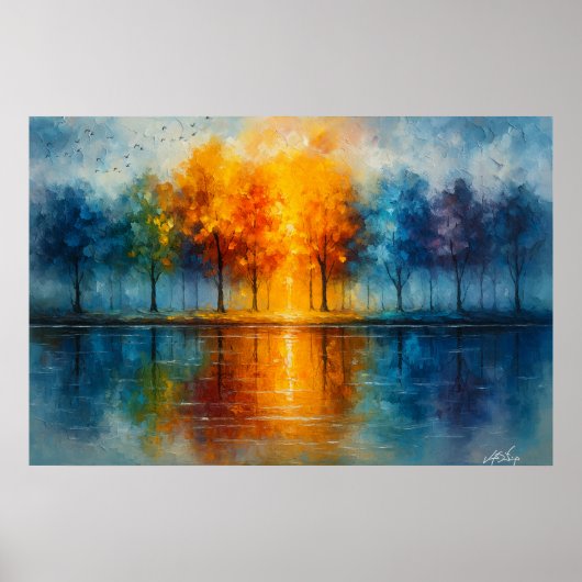 Poster Spectrum Grove - Colorful Trees Reflected in Water (Devant)