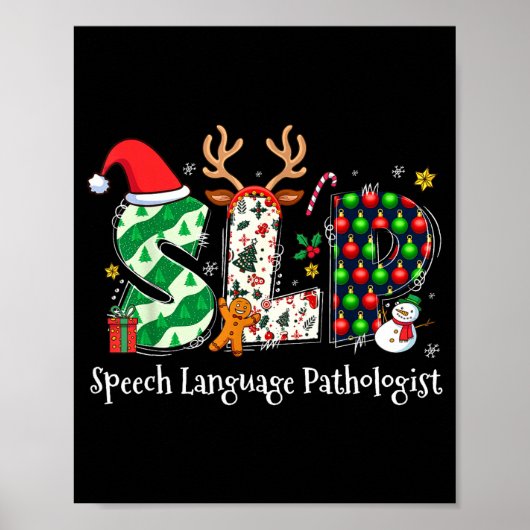 Poster Speech Language Pathologist Reindeer Santa Hat Slp (Devant)