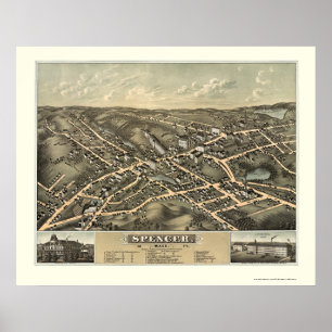 Poster Spencer, MA Carte panoramique - 1877