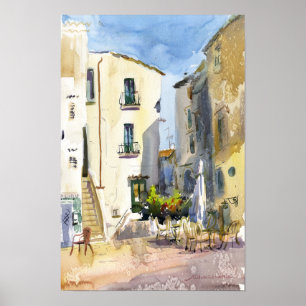 Poster Sperlonga Italie Aquarelle Vieille Ville Méditerra