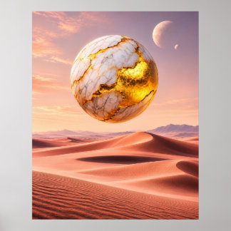 Poster Sphère dorée flottante - Paysage désertique de rêv