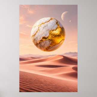 Poster Sphère dorée flottante - Paysage désertique de rêv