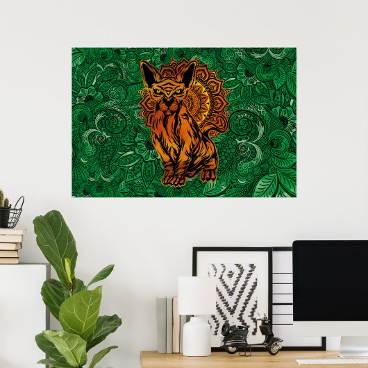 Poster Sphinx Cat Tattoo concept art with a Mandala Back. (Bureau à domicile)