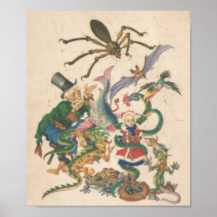 Poster Spider Dragon Bat Toad Antique Damsel en détresse