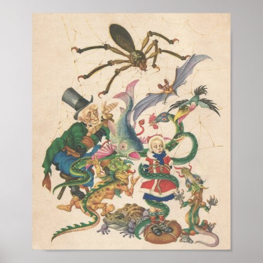 Poster Spider Dragon Bat Toad Antique Damsel en détresse (Devant)
