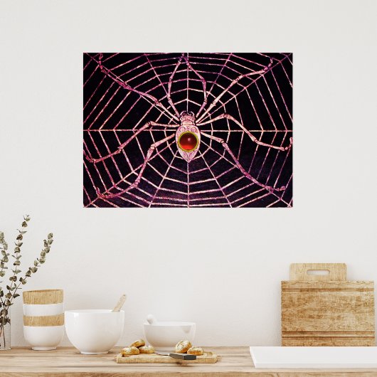 Poster SPIDER ET WEB Rouge Ruby Gemstone Noir (Cuisine)