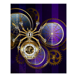 Poster Spider Steampunk sur Arrière - plan pourpre