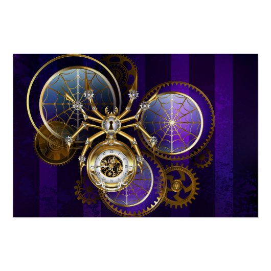 Poster Spider Steampunk sur Arrière - plan pourpre (Devant)