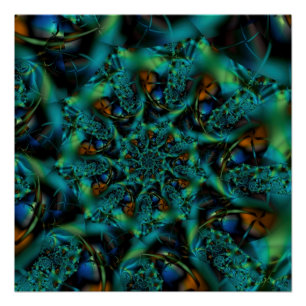 Poster Spike Art fractal bleu et vert
