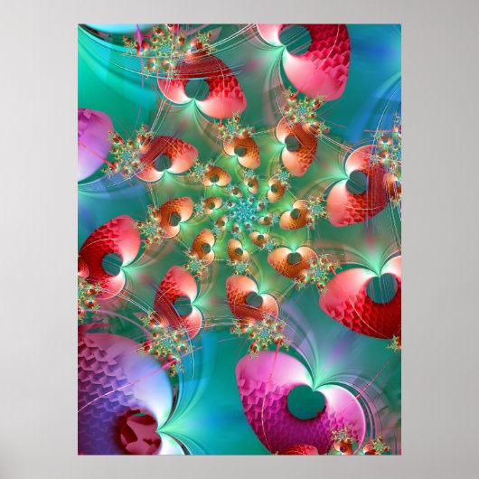 Poster Spirale de cœurs fractals (Devant)