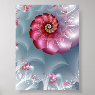 Poster Spirale fractale de rose argentée en rose et gris